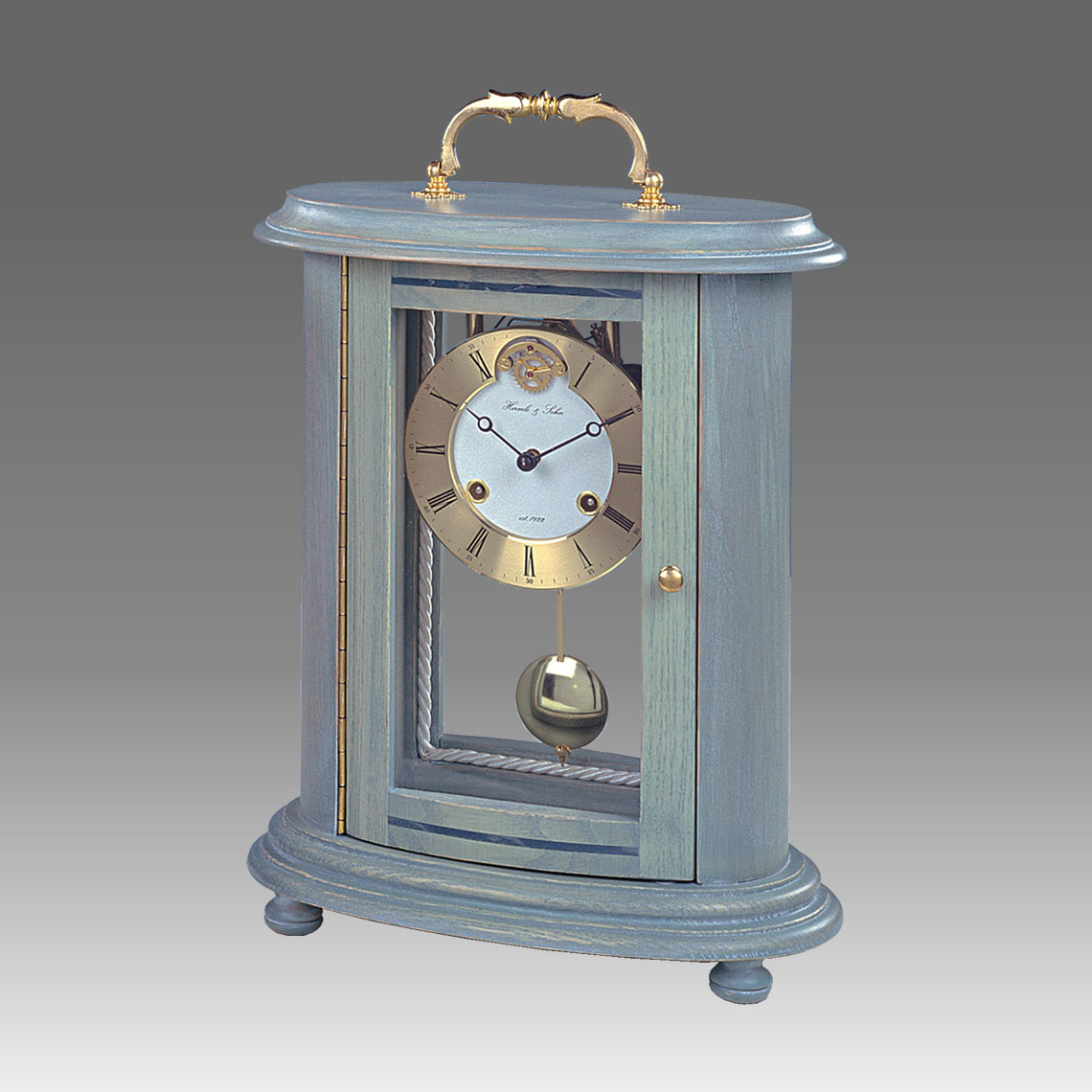 Mante Clock, Table Clock, Cimn Clock, Art.322/4 de cape light blue - Bim Bam melody on Bells, white round dial